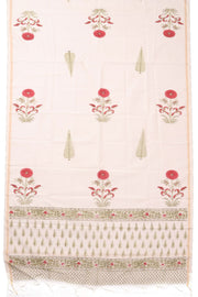 White Handblock Printed Silk Cotton 3 Piece Salwar Suit Material 10072923