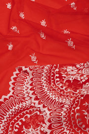 Red Scallop Embroidered Organza Salwar Suit Material 10073040