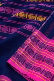 Navy Blue Handloom Dhaniakhali Cotton Saree 10062578