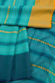 Teal Blue Handloom Dhaniakhali Cotton Saree 10062582