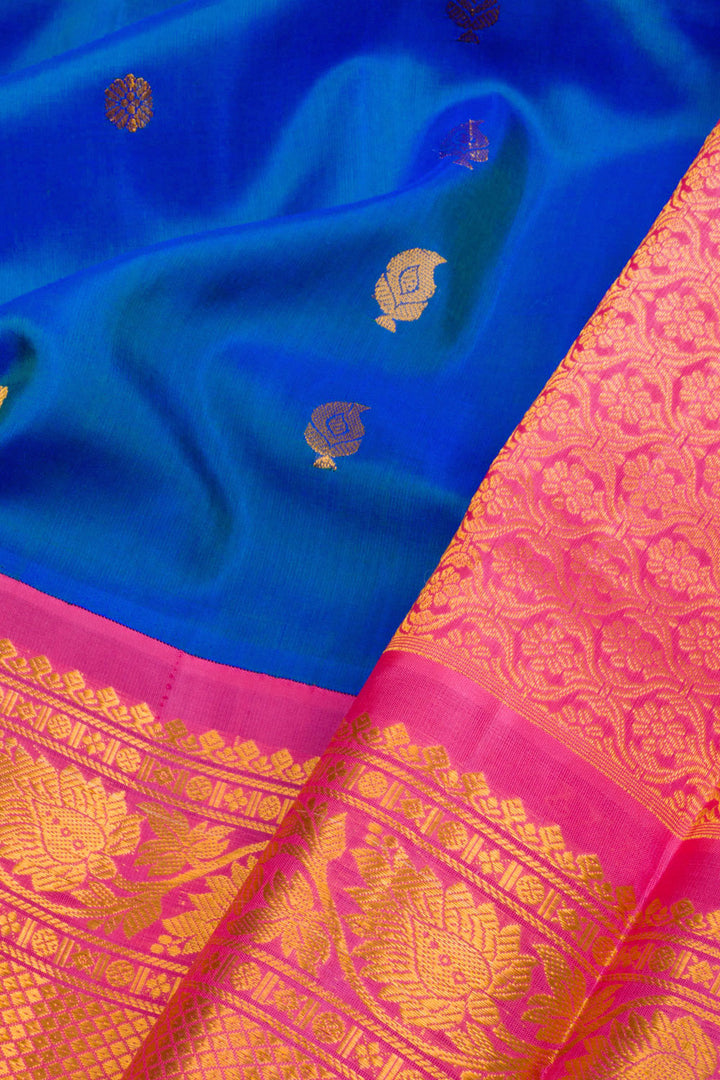 Yale Blue Handloom Gadwal Kuttu Silk Saree 10062954