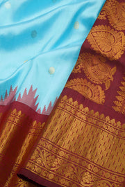 Ice Blue Gadwal Kuttu Handloom Silk Saree With Meroon Zari Border and Pallu 10077200