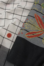 Off White Kantha Embroidered Cotton Saree - Avishya
