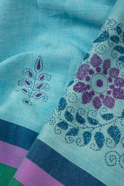 Blue Kantha Embroidered Cotton Saree - Avishya