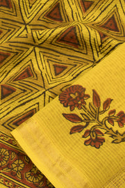 Yellow Ajrakh Printed Silk Cotton Saree - Avishya