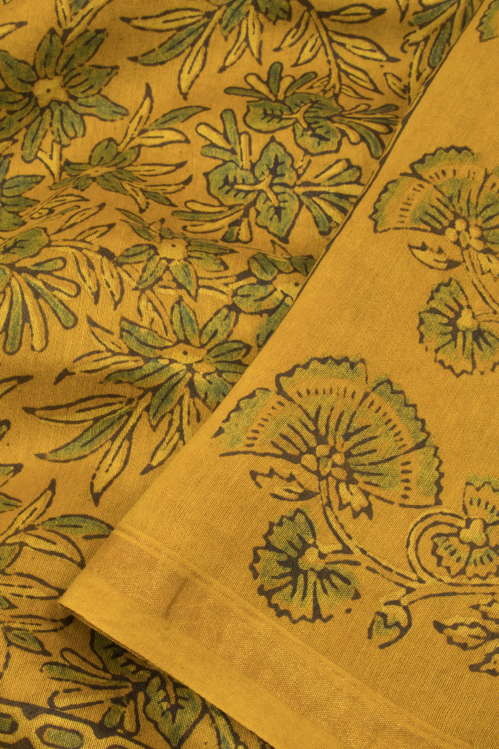 Yellow Ajrakh Printed Silk Cotton Saree - Avishya