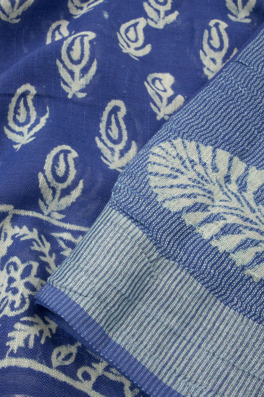 Blue Printed linen saree- Avishya