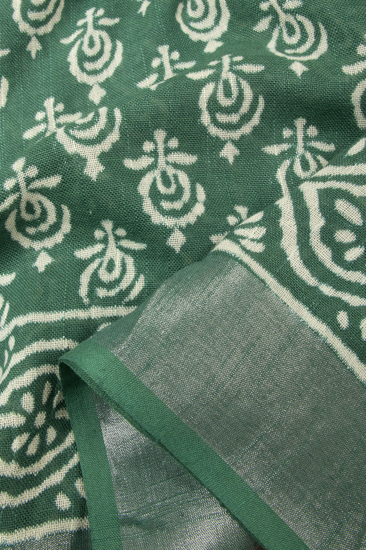Castleton Green Hand Block Printed Linen Saree- Avishya