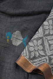 Grey Handloom Jamdani Linen Saree - Avishya