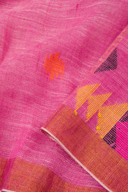 Pink Handloom Jamdani Linen Saree  - Avishya