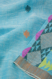 Blue Handloom Jamdhani Linen Saree  - Avishya