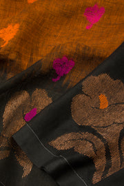Brown Handloom Jamdani Linen Saree - Avishya