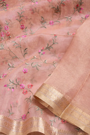 Peach Embroidered Pure Silk Tissue Organza Saree 10065758 - Avishya