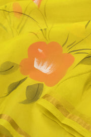 Yellow Hand Painted Organza Saree - Avishya