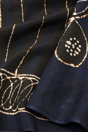 Black Batik Printed  Muslin Silk Saree - Avishya