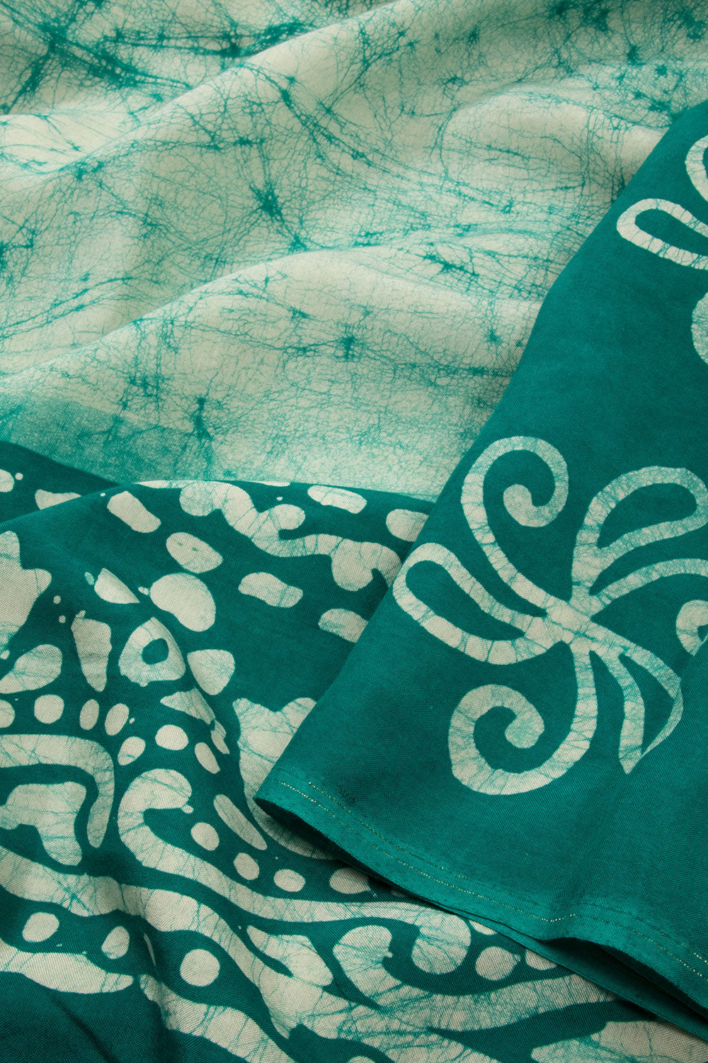 Off White Batik Printed  Muslin Silk Saree - Avishya