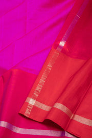 Magenta Handwoven Chanderi Silk Saree With Mashru Silk Border 10075507