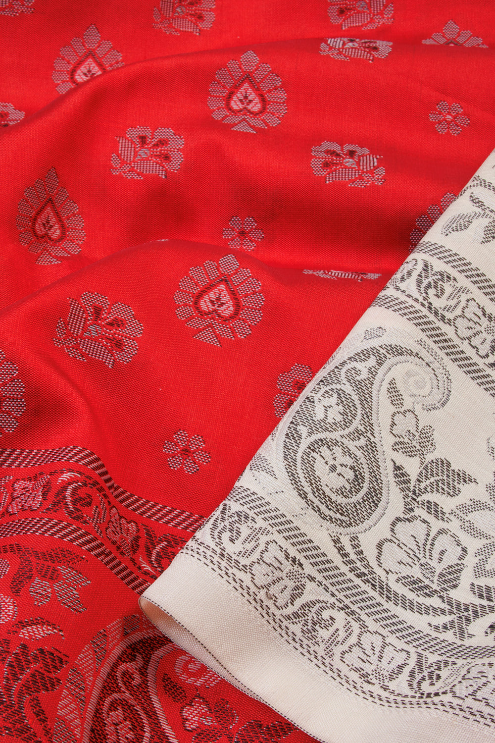 Red Handloom Himroo Silk Cotton Saree - Avishya