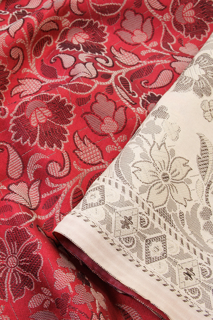Scarlet Red Handloom Himroo Silk Cotton Saree - Avishya