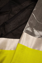 Black Handloom Chanderi Silk Saree With Mashru Silk Border 10075516