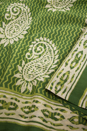 Green Vanaspathi Hand Block Printed Mulmul Cotton Saree 10068579 - Avishya