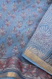 Blue Hand Block Printed Kota Cotton Saree 10068626 - Avishya