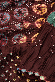 Chocolate Brown Handcrafted Bandhani Modal Saree 10069434 - Avishya