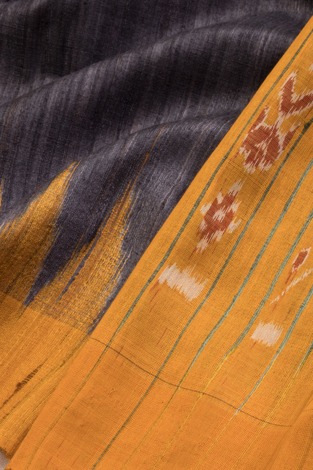 Metallic Grey Gopalpur Tussar Silk Saree with ikat pallu 10069902 - Avishya