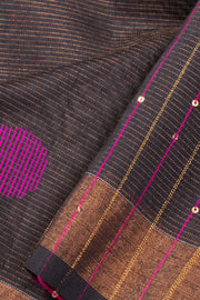 Black Bengal Phulia Silk Cotton Saree With sequin embellished Pallu 