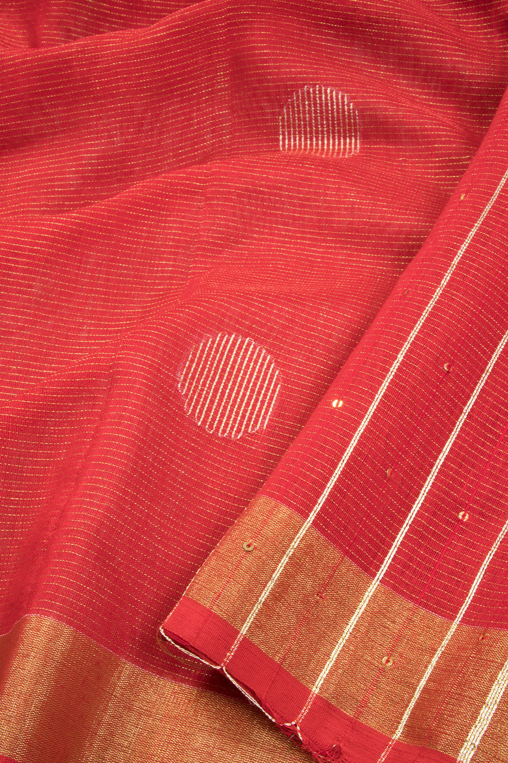 Persian Red Bengal Phulia Silk Cotton Saree With sequin embellished Pallu 