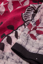 Red Batik Linen Saree 10070273 - Avishya