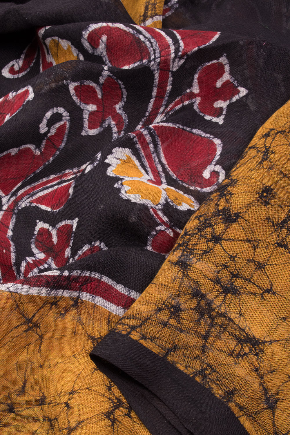 Black Batik Linen Saree 10070275 - Avishya