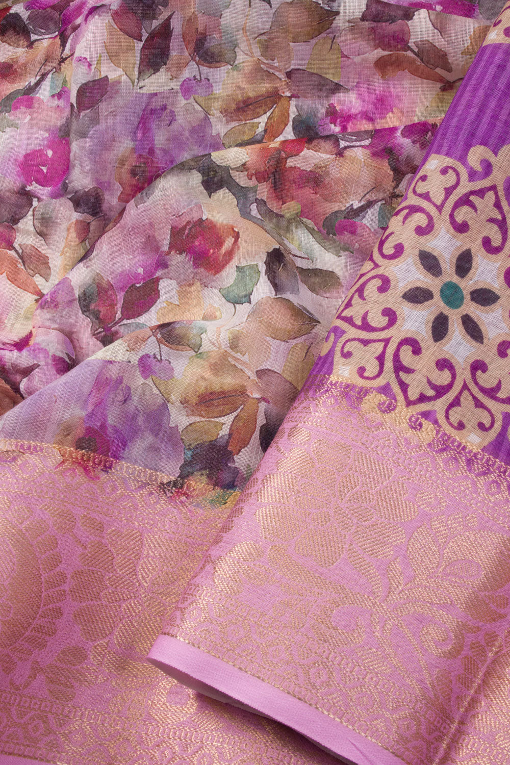 Purple Digital Printed Linen Saree 10070277 - Avishya