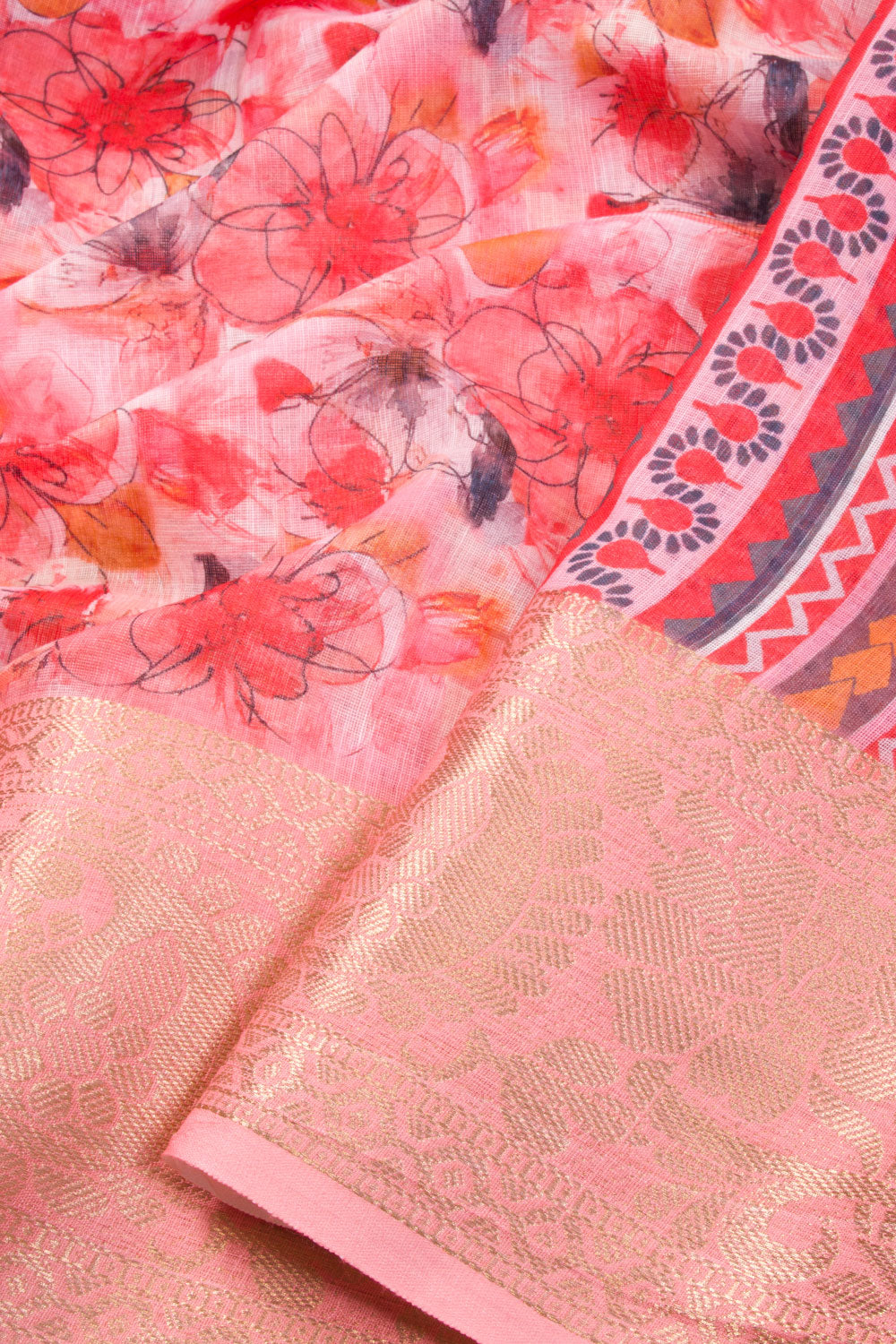 Pink Digital Printed Linen Saree 10070281 - Avishya