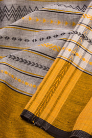 Grey Handloom Dhaniakhali Cotton Saree Without Blouse