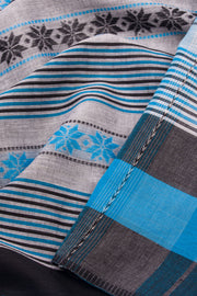Grey Handloom Dhaniakhali Cotton Saree Without Blouse