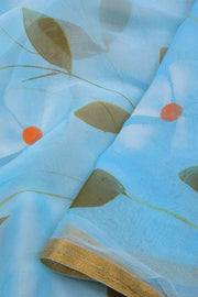 Light Blue Hand painted Chiffon saree 10070965