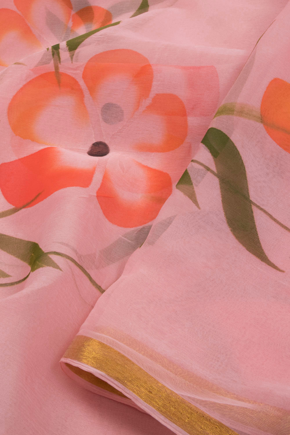 Ivory Whispers (Pure Chiffon Hand Painted Saree)