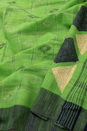 Green Matka Cotton Kantha Work Saree without blouse 10070990