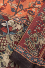 Orange Kalamkari Print Malai Cotton Saree