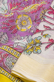 Lavender Hand Block Printed Cotton Saree 