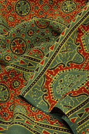 Green Ajrakh Printed Cotton Saree