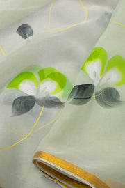 Green Hand Painted Chiffon Saree 10073501