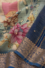 Blue Banarasi Crushed Tissue Silk Saree with Stone Work 10073727