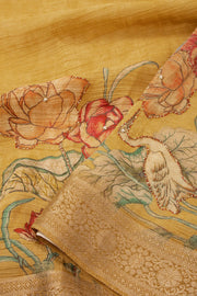 Yellow Banarasi Crushed Tissue Silk Saree with Stone Work 10073728