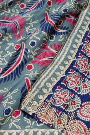 Blue Ethnic Printed Stone Work Modal Silk Saree 10073737