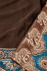 Brown Ethnic Printed Stone Work Modal Silk Saree 10074042