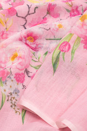 Pink Floral Printed Linen Saree 10074022