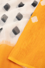 White Ikat Print Linen Saree 10074026