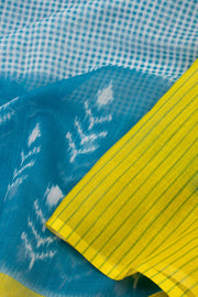 Ocean Blue Ikat Print Linen Saree 10074028